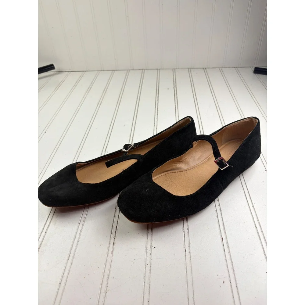 Crown Vintage Y2K Black Suede Mary Jane Flats Square Toe Women's Size 9.5M